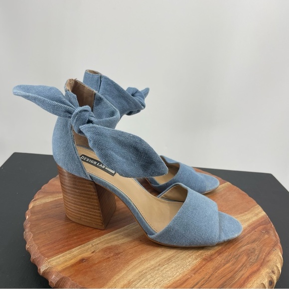 Design Lab Oni Bow Ankle Strap heel Sandals Denim, 10 blue - Picture 1 of 10
